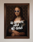 Luxury All Glitter No Gold Mona Lisa Framed Print, premium handcrafted artwork, stylish modern twist on classic masterpiece by Zestio at brixbailey.com