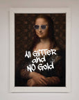 Luxury All Glitter No Gold Mona Lisa Framed Print, premium handcrafted artwork, stylish modern twist on classic masterpiece by Zestio at brixbailey.com