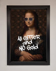 Luxury All Glitter No Gold Mona Lisa Framed Print, premium handcrafted artwork with modern glamour, trending home decor by Zestio at brixbailey.com
