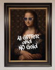 Luxury All Glitter No Gold Mona Lisa Framed Print, premium handcrafted artwork, stylish modern twist on classic masterpiece by Zestio at brixbailey.com