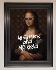 Luxury All Glitter No Gold Mona Lisa Framed Print, premium handcrafted artwork with modern glamour, trending statement piece for home decor by Zestio at brixbailey.com