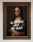 Luxury All Glitter No Gold Mona Lisa Framed Print, premium glamorous artwork for home or office decor by Zestio at brixbailey.com