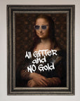 All Glitter No Gold Mona Lisa Framed Print, luxury glamorous modern twist on classic artwork, stylish home decor statement piece by Zestio at brixbailey.com