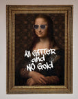 Luxury All Glitter No Gold Mona Lisa Framed Print, premium modern twist on classic artwork, stylish statement piece for home decor by Zestio at brixbailey.com