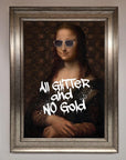 Luxury All Glitter No Gold Mona Lisa Framed Print, premium glitter art, stylish modern twist on classic masterpiece by Zestio at brixbailey.com