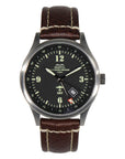 B-17 Tribute - Stainless Steel, Brush Finish, Black Dial, Brown Leather Band with Stitching