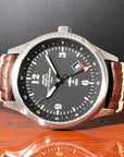 B-17 Tribute - Stainless Steel, Brush Finish, Black Dial, Brown Leather Band with Stitching