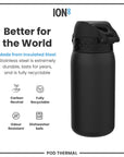 Leak Proof Thermal Steel Water Bottle, Insulated, Black, 320ml (11oz)