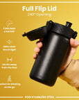 Leak Proof Water Bottle, Stainless Steel, Black, 400ml (13oz)