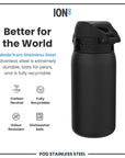 Leak Proof Water Bottle, Stainless Steel, Black, 400ml (13oz)