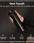 Leak Proof 1 Litre Water Bottle, Stainless Steel, Black, 1L