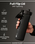 Leak Proof Slim Water Bottle, Recyclon, Black, 500ml (18oz)