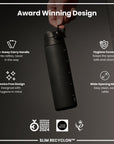 Leak Proof Slim Water Bottle, Recyclon, Black, 500ml (18oz)