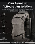 Leak Proof 1 litre Water Bottle, Recyclon, Black, 1L