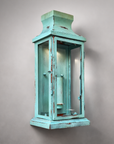 Reedham - Verdigris Effect Flush Wall Lantern - Glass Sconce