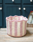Stripy Scalloped Basket - Dusty Pink