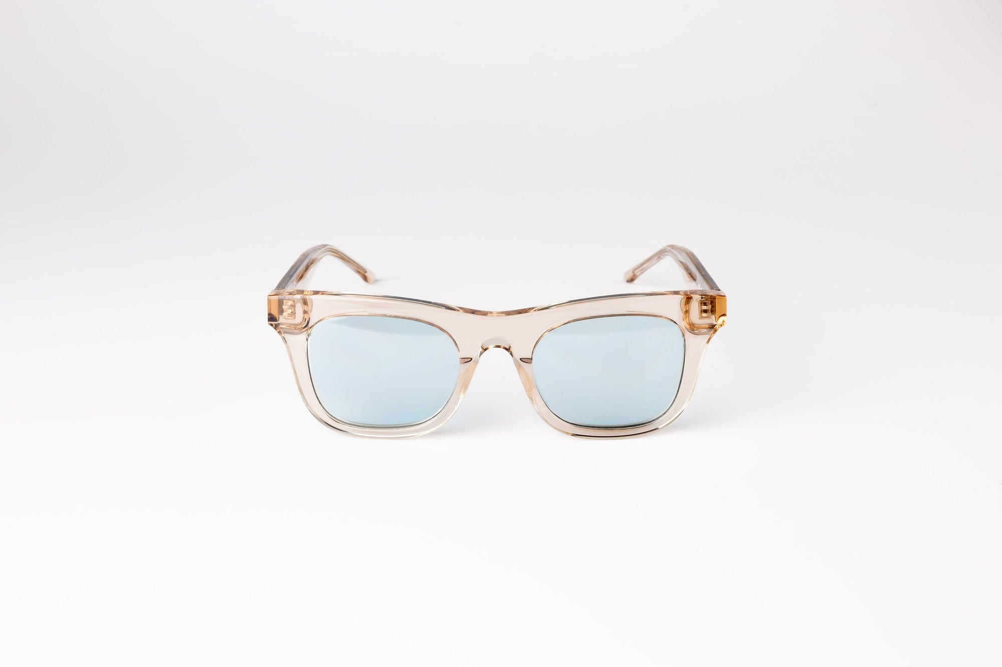 80s Inspired Risky Business Sunglasses - Clear Beige Frame & Blue Lens - UV Protection - Eco-Friendly Bioacetate Frames by Reecy at brixbailey.com