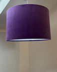 Purple velvet drum lampshade/ ceiling shade with a white lining