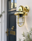 Wells Solid Brass Caged Swan Neck Wall Light - IP65