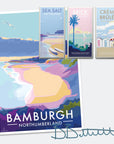 Bamburgh Castle Seaside Travel Poster Print