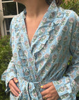 Blue Floral Frilly Dressing Gown