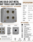 4 Gang 2 Way Solid Cast Metal Conduit Light Switch | Vintage Industrial Style