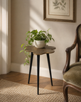 Brass Clover Side Table | Etched Top & Black Iron Legs