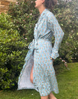 Blue Floral Frilly Dressing Gown
