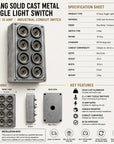 8 Gang 2 Way Toggle Light Switch | Cast Aluminium Surface Mounted