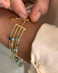 Hydra Multi-Strand Gold Chain and Gemstone Bracelet Iolite, Blue Topaz & Apatite