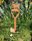Rusty Metal Butterfly On A Spade Garden Decoration