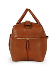 Premium handmade tan leather weekender bag, eco-friendly recycled materials, durable full grain cowhide, spacious travel duffle with laptop sleeve by Bethikal at brixbailey.com