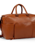 Premium handmade tan leather weekender bag, eco-friendly recycled materials, durable full grain cowhide, spacious travel duffle with laptop sleeve by Bethikal at brixbailey.com