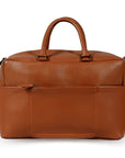 Premium tan leather weekender bag, handmade eco-friendly duffle with full grain cowhide, antique brass hardware, detachable laptop sleeve by Bethikal at brixbailey.com