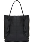 Black Drawcord Leather Hobo Shoulder Bag Ethical Sustainable LEather Tote Bag Brix And Bailey Brand