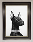Luxury Black Doberman Diamond Necklace Framed Poster, Premium Dog Art for Home or Office Decor by Zestio at brixbailey.com