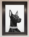 Luxury Black Doberman Diamond Necklace Framed Poster, stylish dog art, premium home decor, best-selling wall art by Zestio at brixbailey.com