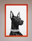 Luxury Black Doberman Diamond Necklace Framed Poster, Premium Dog Art for Home or Office Decor by Zestio at brixbailey.com