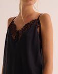 Black Washable Organic Stretch Silk & Lace Camisole
