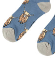Highland Cow Bamboo Socks in Blue