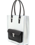 Silver Metallic Leather Tote Bag with Handles