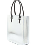 Silver Metallic Leather Tote Bag with Handles
