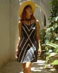 Vela Silk Slip Dress in Striped Shibori