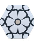 Luxury ELLA porcelain hexagon tile, black white pink floral motif, premium anti-slip, indoor outdoor use, no sealing needed, 18.7x21.5cm by Maria Starling Design at brixbailey.com