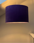 Purple velvet drum lampshade/ ceiling shade with a white lining
