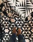 Premium monochrome flat weave wool rug, handmade in India, stylish geometric design with tassels, 170x240cm by Maria Starling Design at brixbailey.com