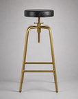 Antique Brass & Black Leather Adjustable Bar Stool