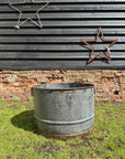 Vintage Galvanised Metal Round Garden Planter Tub Rustic Outdoor Pot