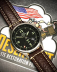 B-17 Tribute - Stainless Steel, Brush Finish, Black Dial, Brown Leather Band with Stitching