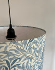 William Morris blue willow cotton drum lampshade/ ceiling shade with a white lining